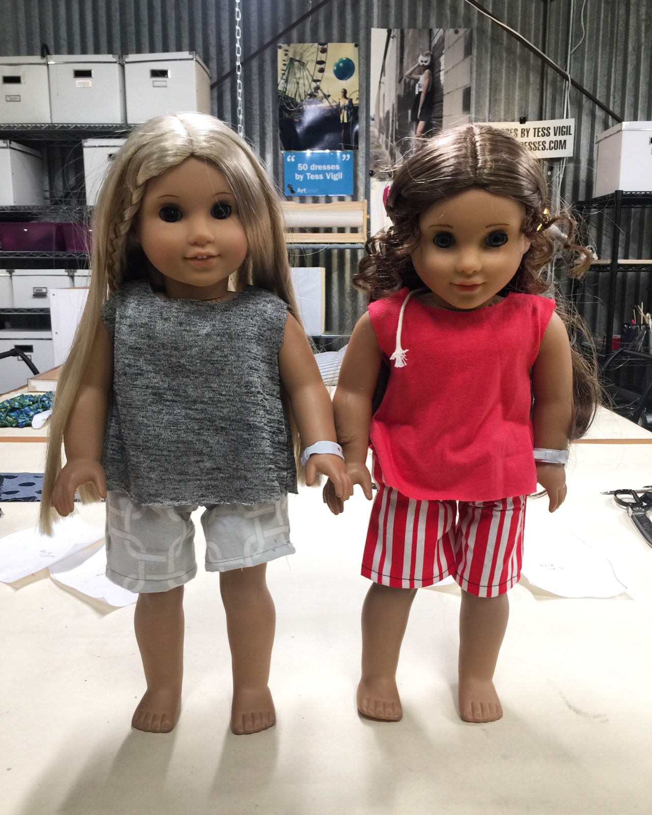 Dolls & dresses made in a sewing lesson